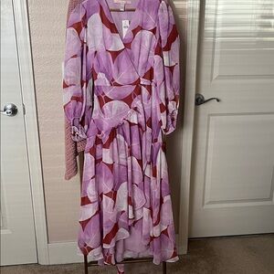 Hutch Long Sleeve Dress in Pink and Red Leaf Pattern